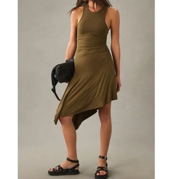 NWT Daily Practice by Anthropologie Sleeveless Side-Ruched Dress Moss Green - Picture 1 of 3